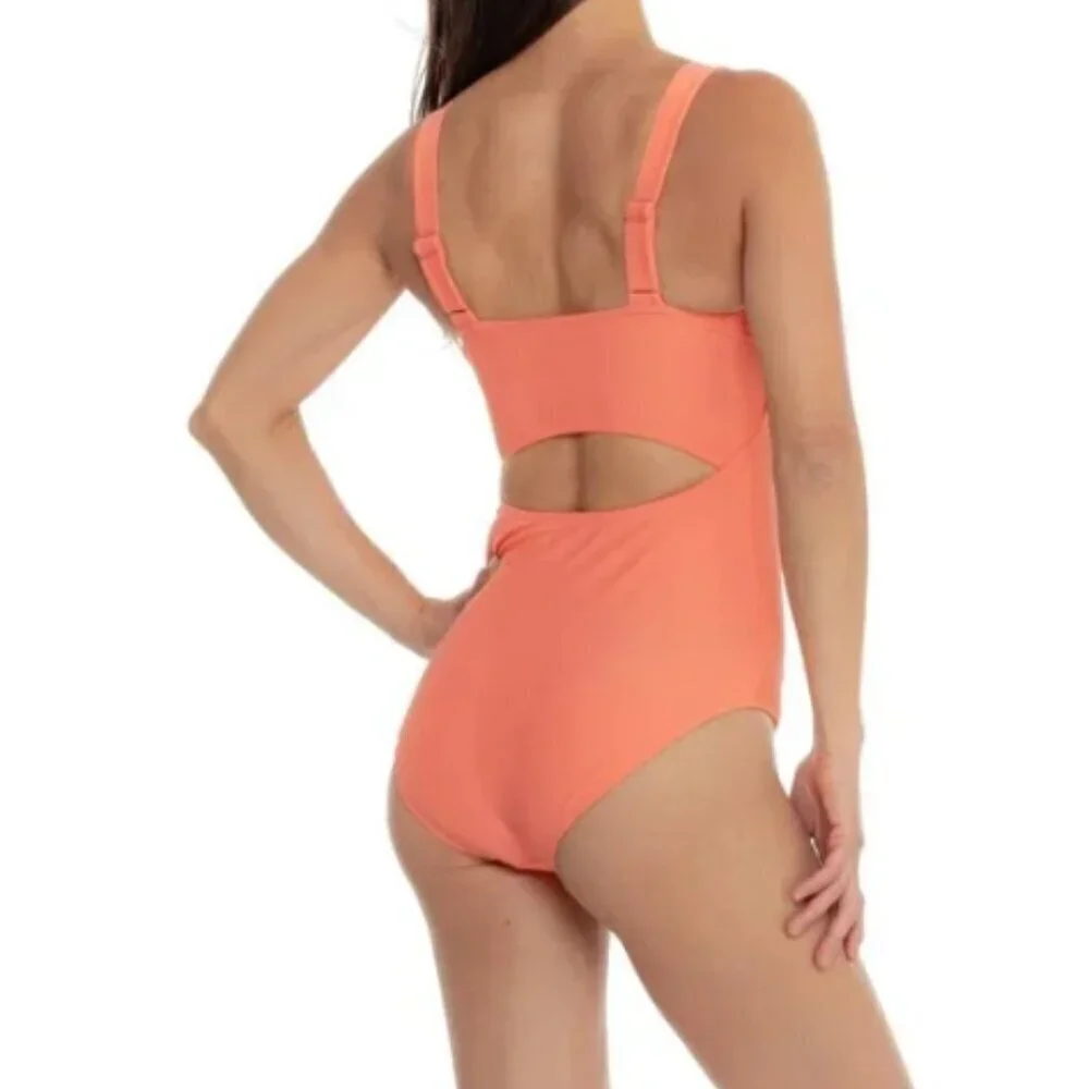 Eddie Bauer Women's Large Strap One-Piece Swimsuit UPF 50 Flamingo Coral NWT